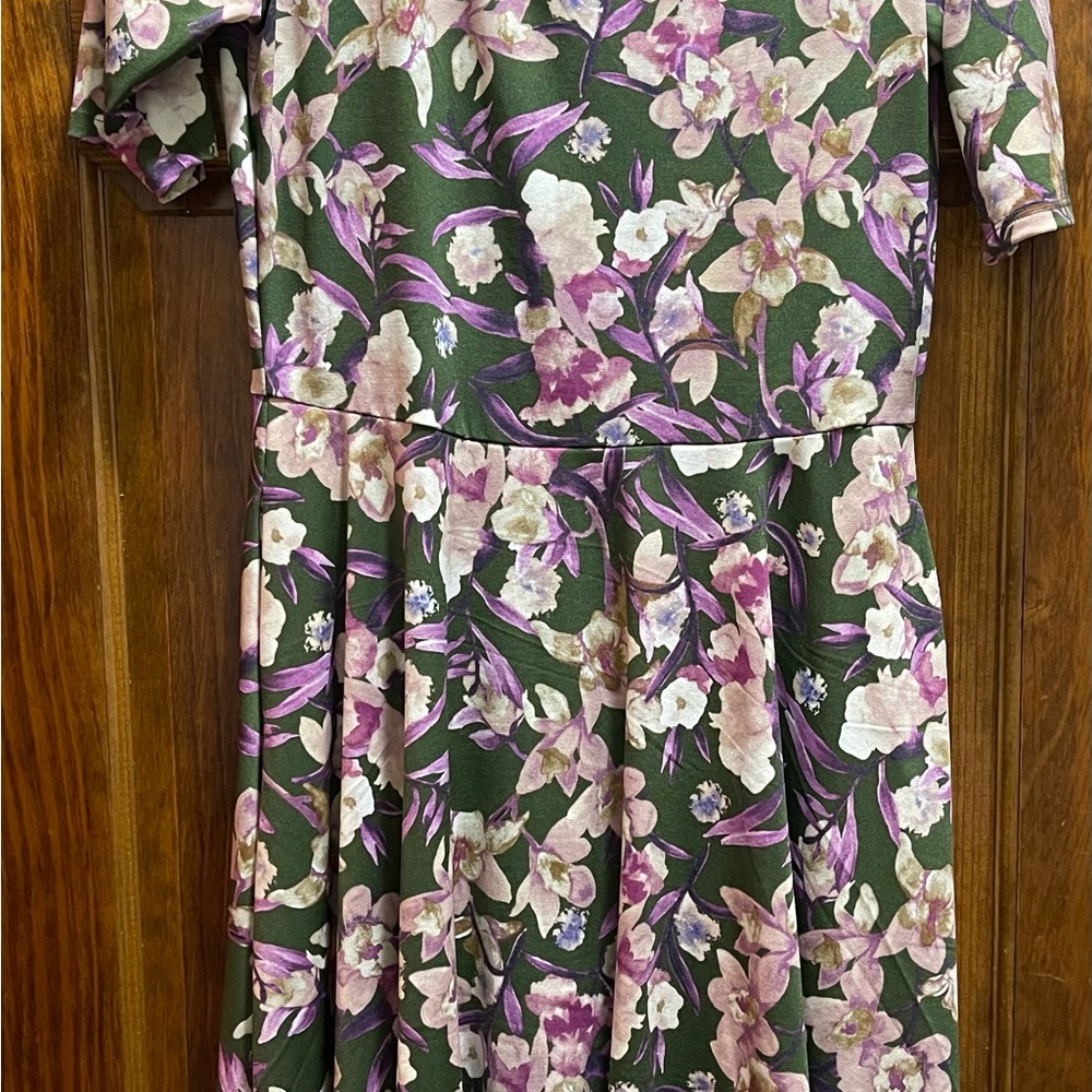 NWOT Green Fit and Flare Midi Dress with Short Sleeves